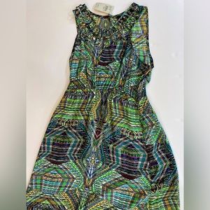 TELA Dress Chiffon Green Sleeveless Print Maxi Long Flowy Size Small NWT